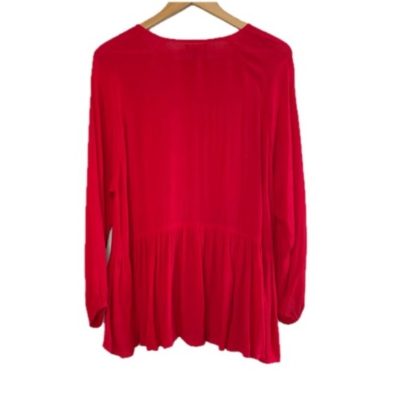 NEIMAN MARCUS Red Oversized Boho Peasant Style Blouse, Small - Picture 3 of 7
